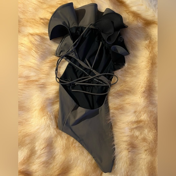 Green Kanomi One Shoulder cutout Swimsuit UV Sun Protection handmade One piece - Picture 6 of 9